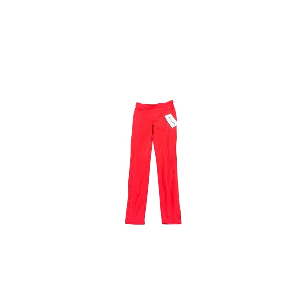 Red High Waist Leggings Perforated Ankle Detail Activewear Recycled Materials